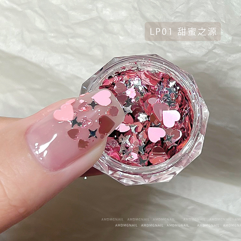 The 2024 new style of nail sequins is a popular and trendy four-star heart-shaped star pink glitter nail decoration for girls pic 2