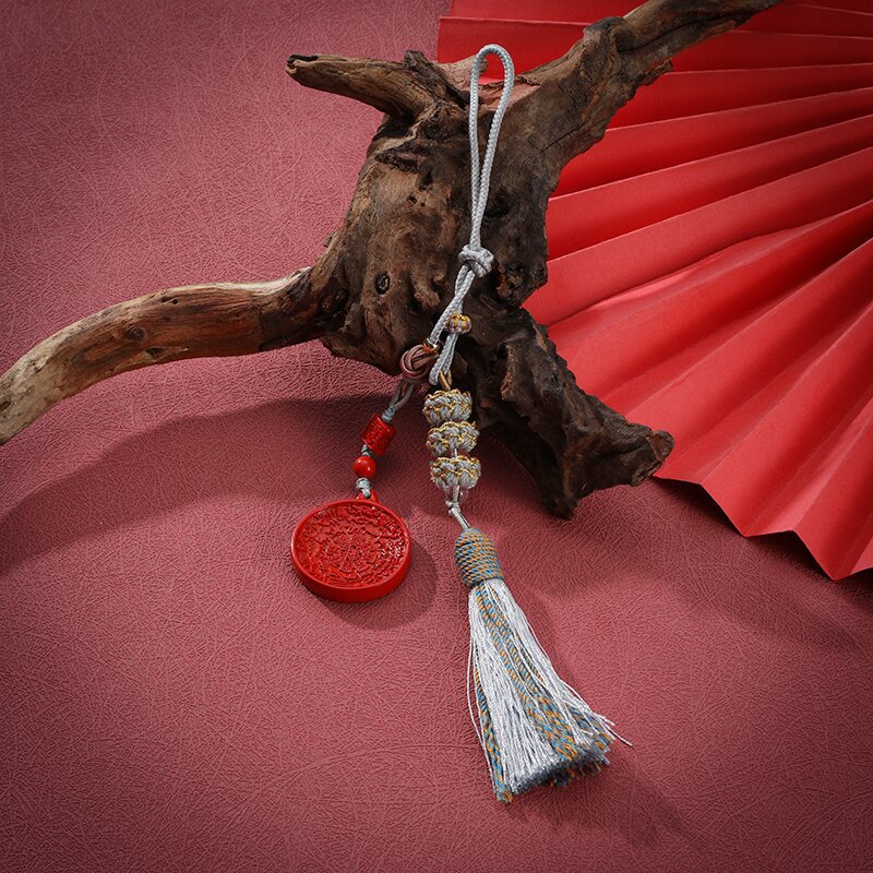 红砂车上挂件九宫八卦朱砂饰品莲花麦穗编织国潮挂饰汽车挂件通用详情2