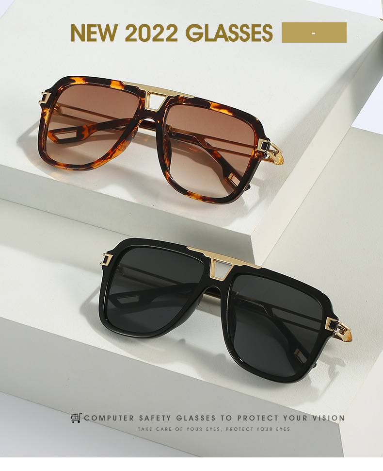 2022 New style European and American sunglasses, artistic square frame crossbeam sunshade, sun protection, perforated metal leg sunglasses for women pic 1