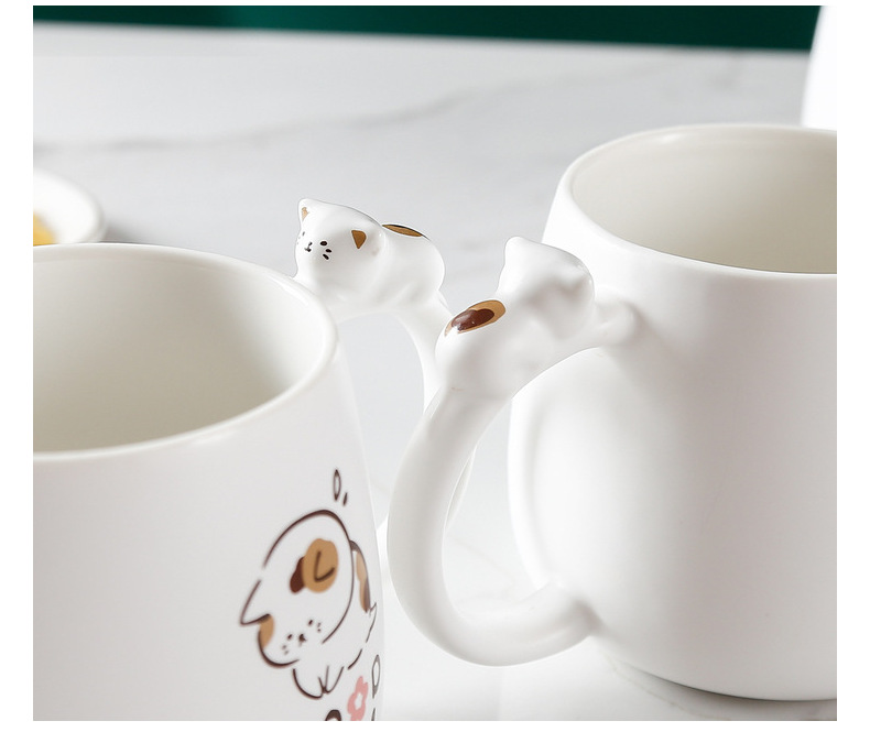 雷沃陶瓷可爱猫咪陶瓷杯3D猫咪马克杯带盖带勺卡通杯子学生礼品杯详情17