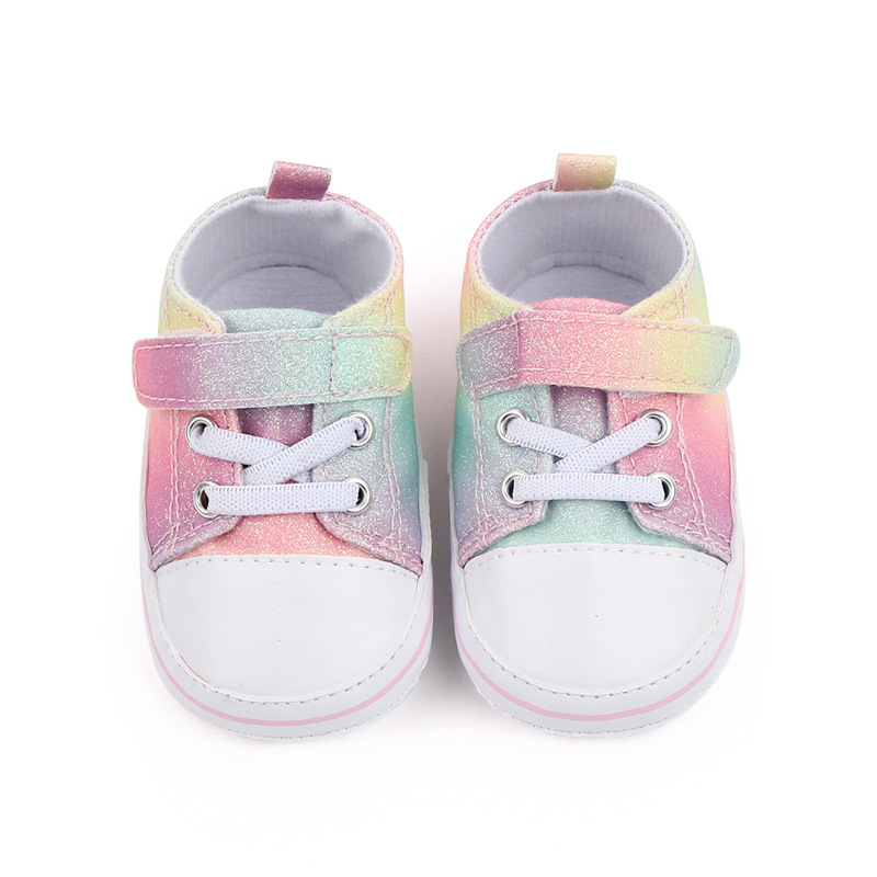 New colored canvas baby shoes with anti-slip soft soles and glitter pink for toddlers aged 0-1, wholesale 2790 pic 8