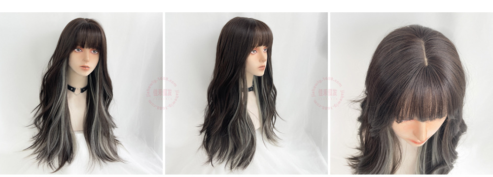 Jiahe wigs feature curly hair, long hair, natural air, bangs, and a trendy vibe. They are colorful ear-hanging, dyed, and highlighted personalized wigs pic 7