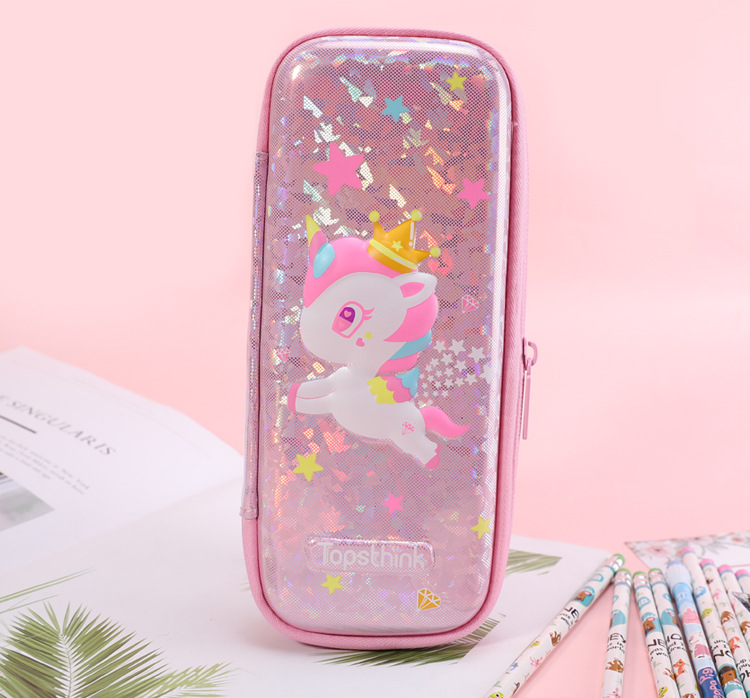 TOPSTHINK Fashion 3D Unicorn EVA material cartoon pen case Large Capacity Creative stationery bag Simple and niche hand-held silicone pen case pic 19