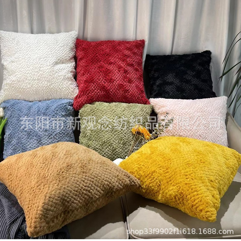 New plush sofa pillowcase, solid color simple wavy short fur pillow cover, yellow pillowcase wholesale pic 13