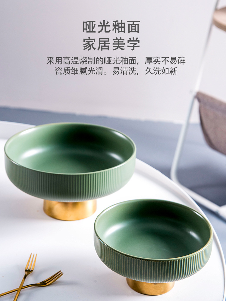 Creative and simple olive green ceramic fruit plate with matte glaze and light luxury gold base, a home desktop decoration pic 1