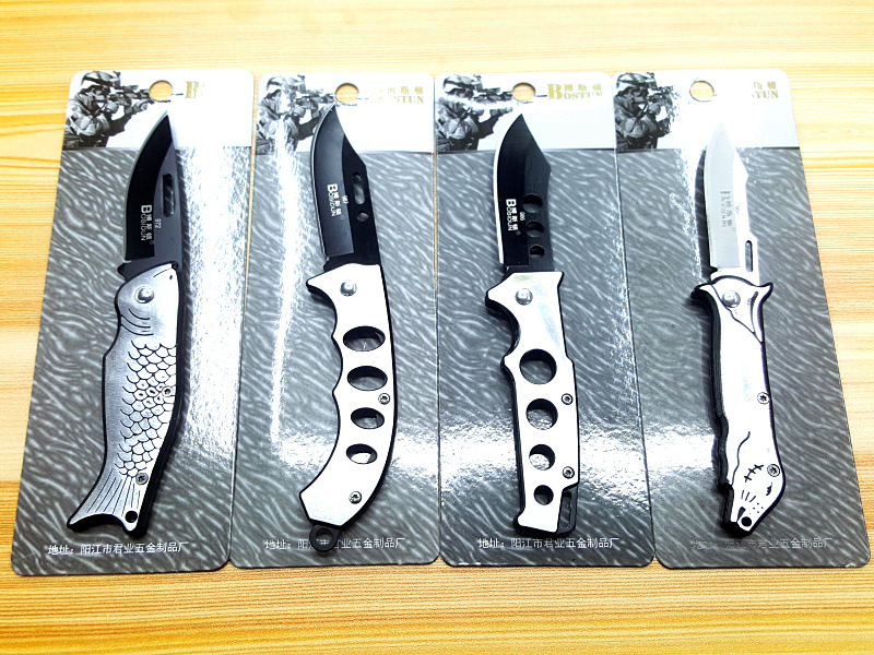 Boston outdoor folding knife, stainless steel fruit knife, portable folding camping knife, supermarket premium knife, military knife card pic 37