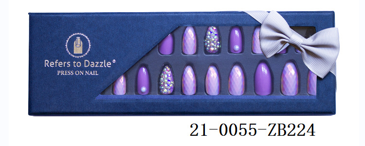 24-piece pointed-head bride wearing nail jewelry, false nail patches, scallion powder with diamonds and adhesive back nail patches gift box toolkit pic 49