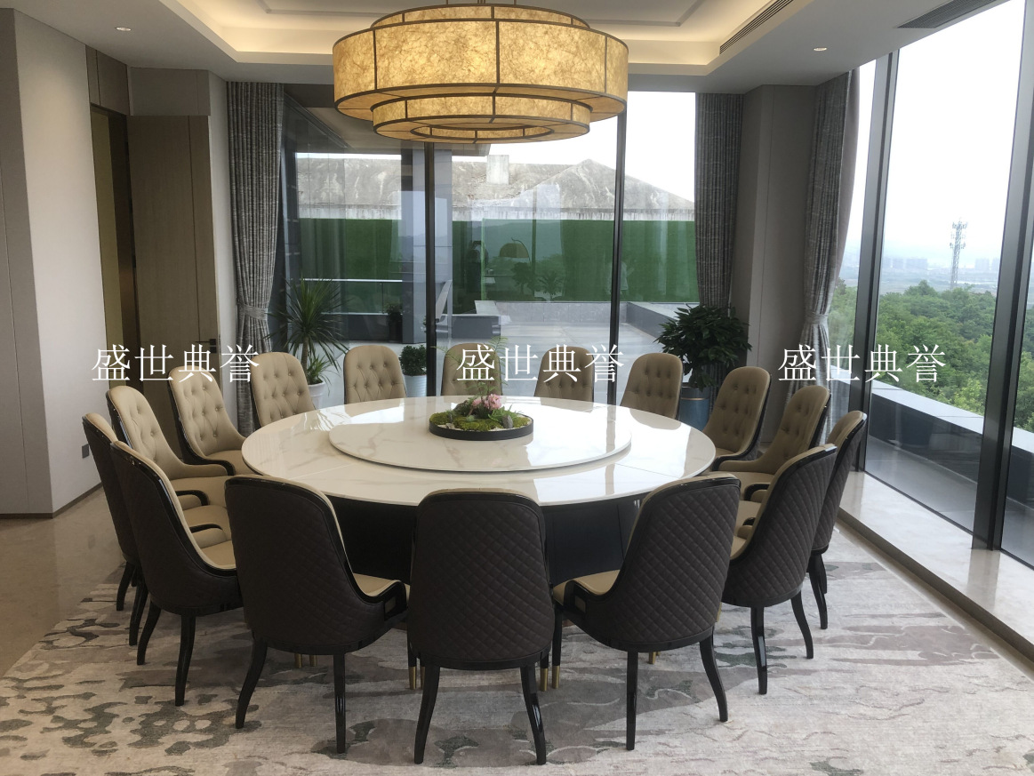 Solid wood furniture for five-star hotels in Hangzhou, seafood style, marble electric dining table, high-end club, light luxury large round table pic 22