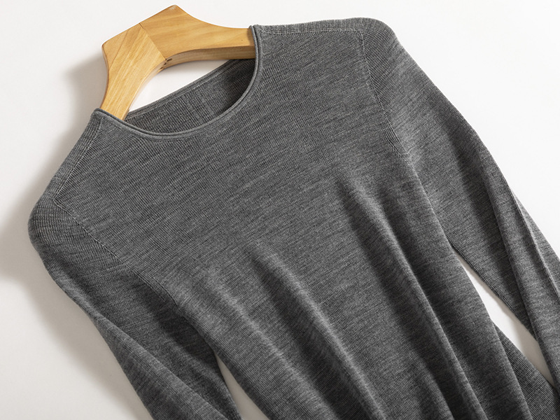 Early autumn machine-washable Yangzi yarn seamless one-piece 18-needle 100. Wool round-neck knitted sweater for women, slimming and shaping top pic 13