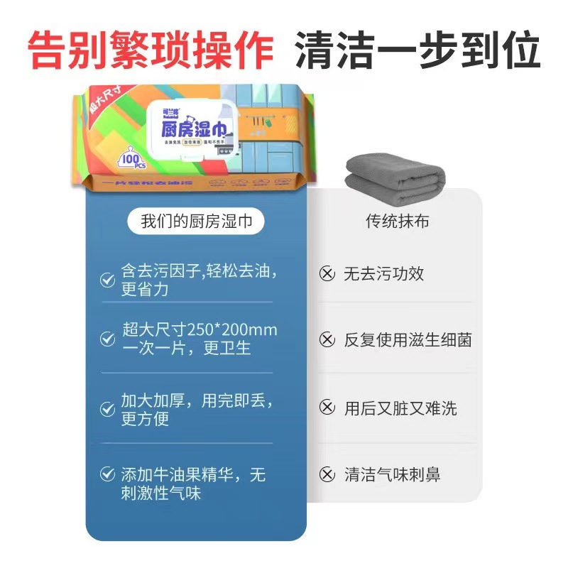 批发可兰哆厨房湿巾去油去污家用强力清洁湿纸巾去油污抹布加大厚详情6