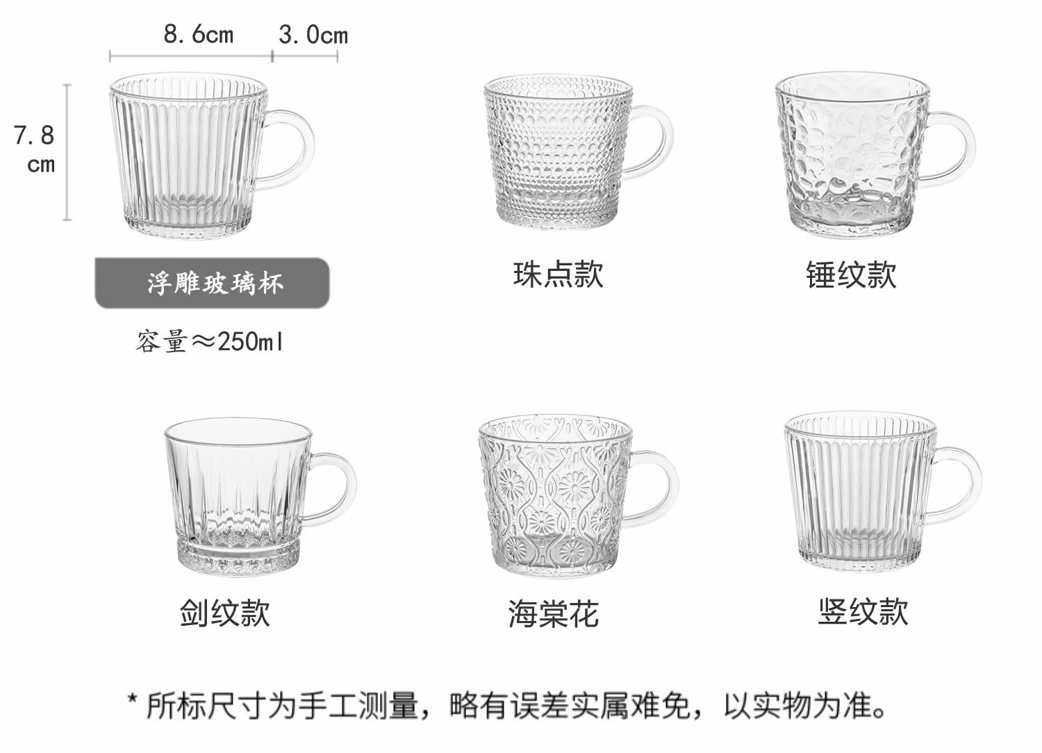 ins玻璃杯带把手家用早餐杯网红浮雕水杯高颜值咖啡杯伴手礼杯子详情22