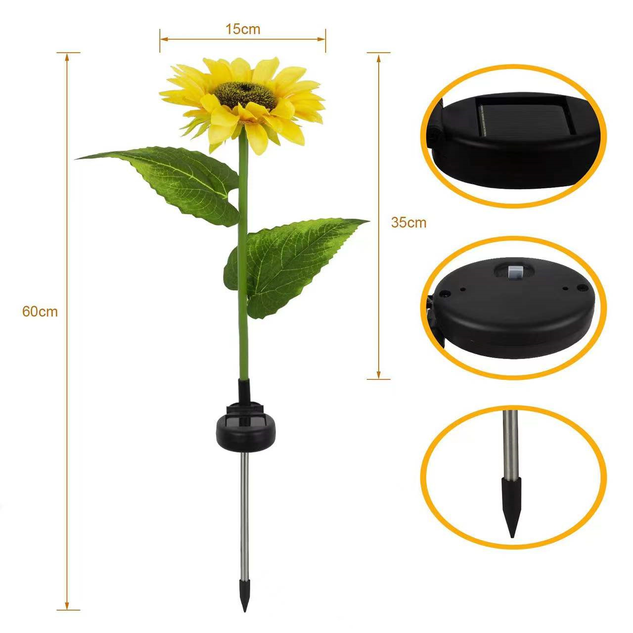 Solar-powered sunflower LED charging lawn light, outdoor courtyard decoration, outdoor simulation sunflower light, ground insertion light pic 5
