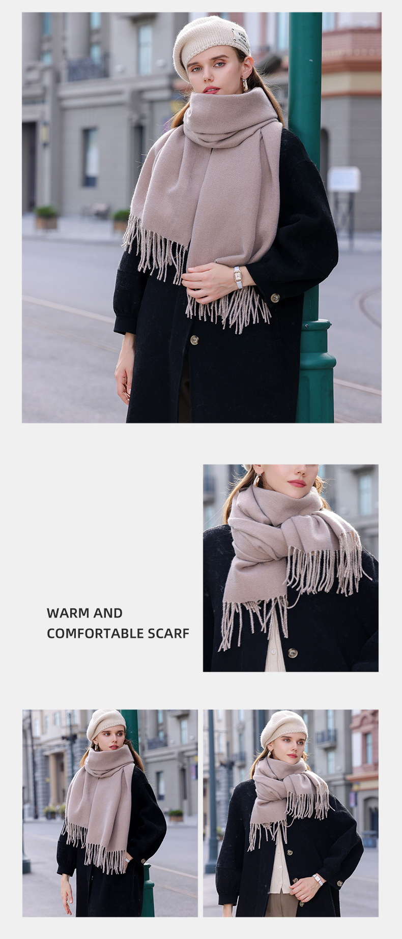 The 2023 new double-sided solid color macaron scarf for women is a bestseller in winter. It is fashionable and warm with faux cashmere tassels. Wholesale pic 20