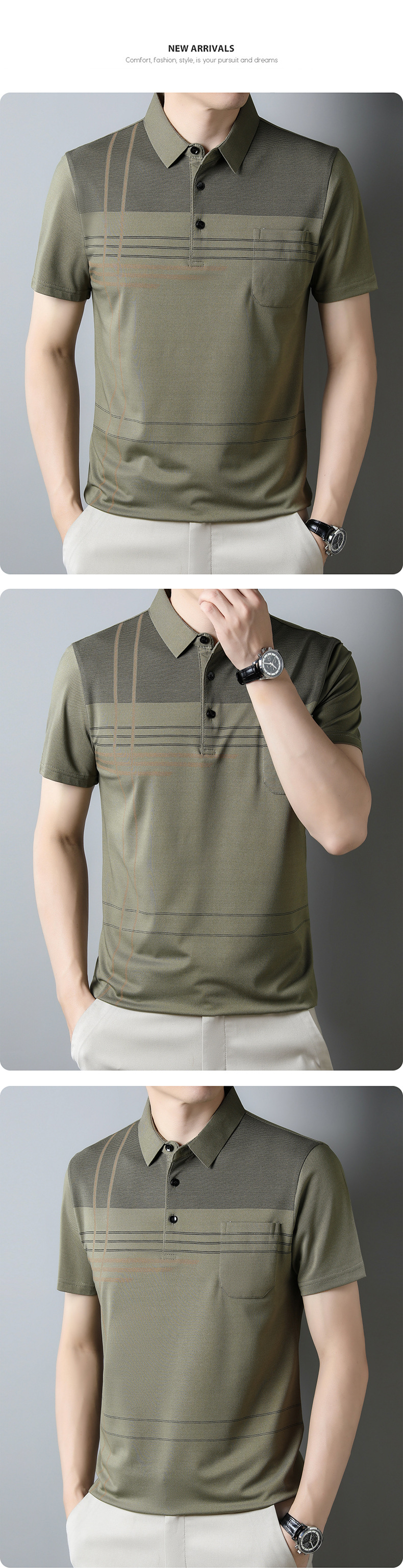 Mercerized cotton skin-friendly, breathable and antibacterial short-sleeved T-shirt for men, true pocket polo short-sleeved light luxury casual sports T-shirt pic 21