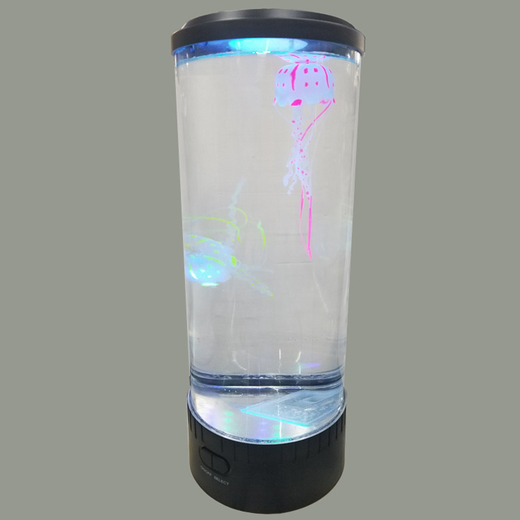 水族鱼缸水母灯 七彩LED自动变色小夜灯 圆柱形水母灯详情28
