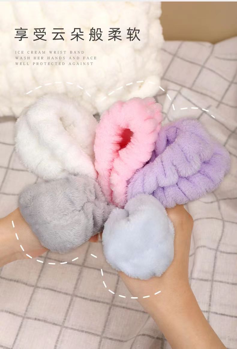 洗脸手腕带防溅水洗漱袖口防湿神器吸汗袖擦汗运动发带毛绒发圈详情16