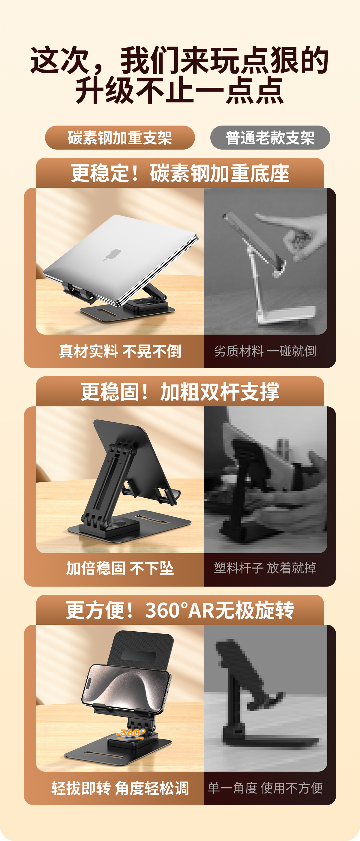 碳素钢360度旋转支架升降折叠手机平板笔记本桌面通用金属加大款详情2