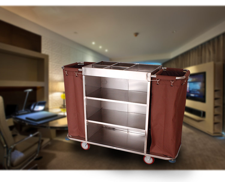 Hotel and guesthouse stainless steel double-sided linen cart, room entrance service cart, hand-pushed cleaning work cart pic 19