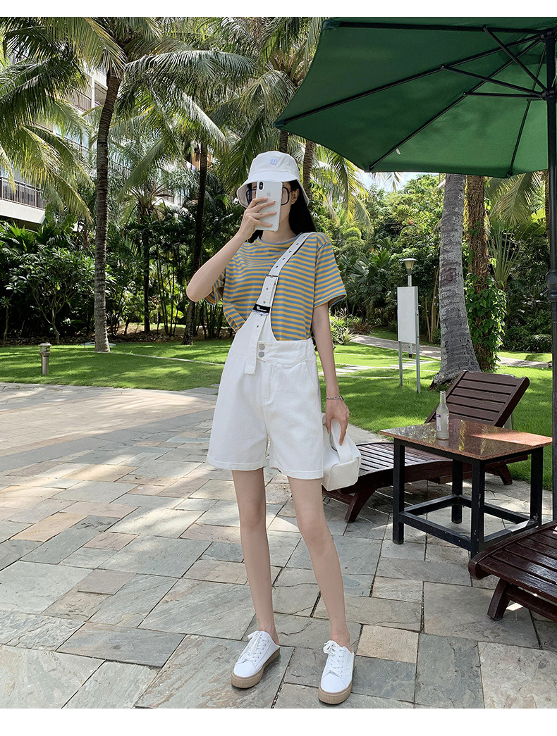 Summer retro salt single-shoulder overalls for women 2021 new style fashionable and youthful thin denim shorts, Korean style loose pic 23