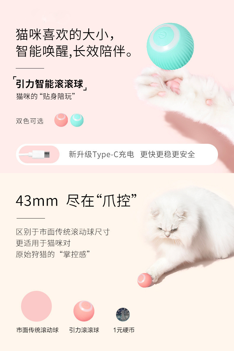 Pet toys: Gravity intelligent Rolling ball toys, teething and biting interactive fun cat toys pic 1