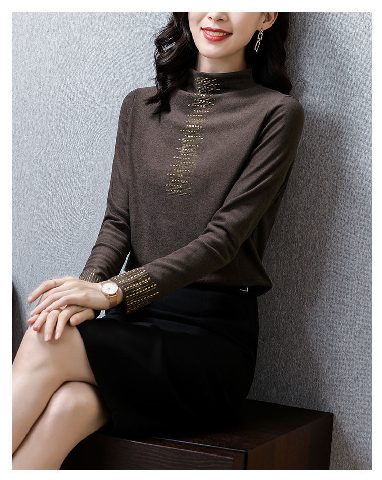 2022双面德绒打底衫女秋冬加厚长袖烫钻上衣女修身潮详情18