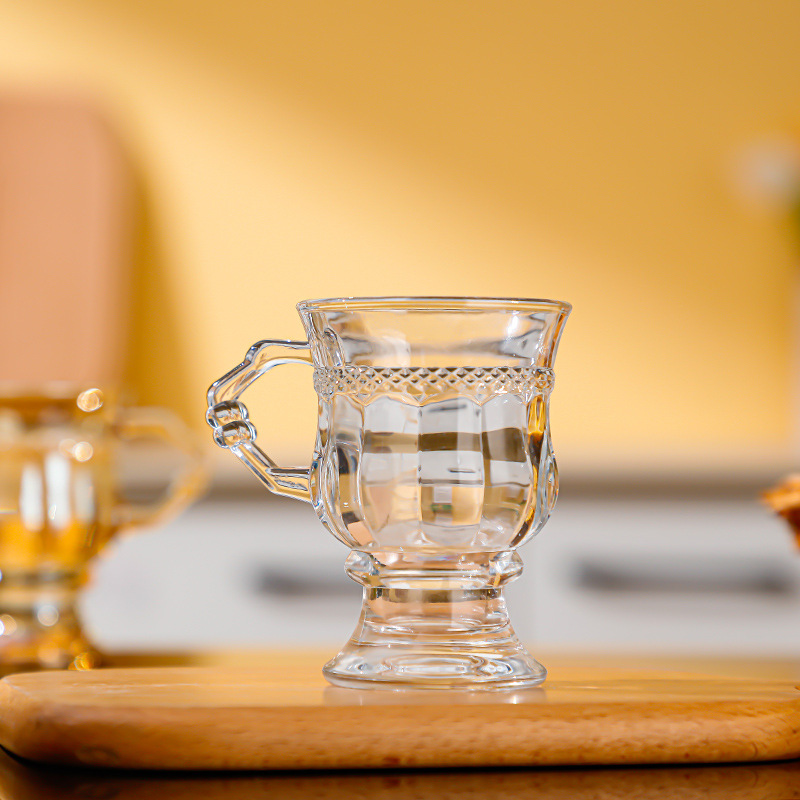 Simple and retro embossed European-style water cup, glass cup, coffee cup, souvenir, amber color, high appearance level water cup pic 4