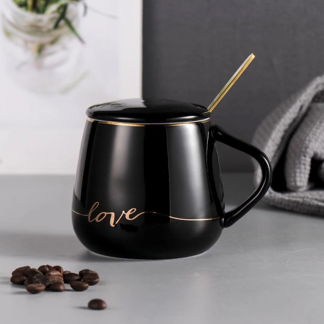 来样定制陶瓷杯简约英文情侣杯色釉礼品杯可刻字马克杯现货批发详情3