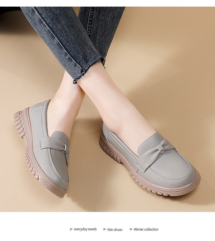 真皮平底浅口乐福鞋一脚蹬豆豆鞋软底中年妈妈鞋轻便牛筋底女单鞋详情19