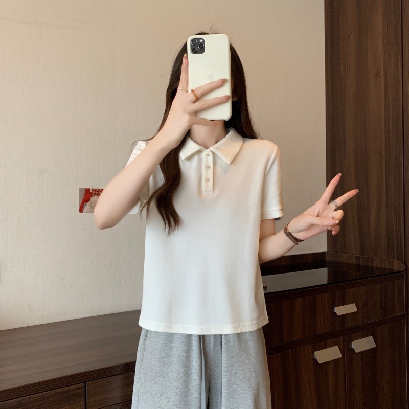 2024夏装polo领短袖T恤女衬衫减龄宽松休闲百搭新款正肩大码上衣详情12