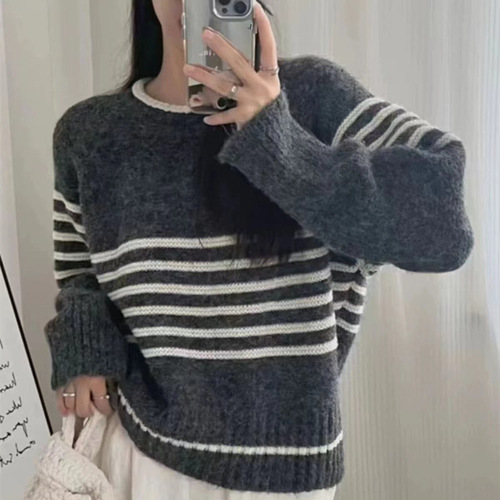 韩版秋冬季百搭圆领套头毛衣女2024新款纯色简约内搭显瘦针织上衣详情2