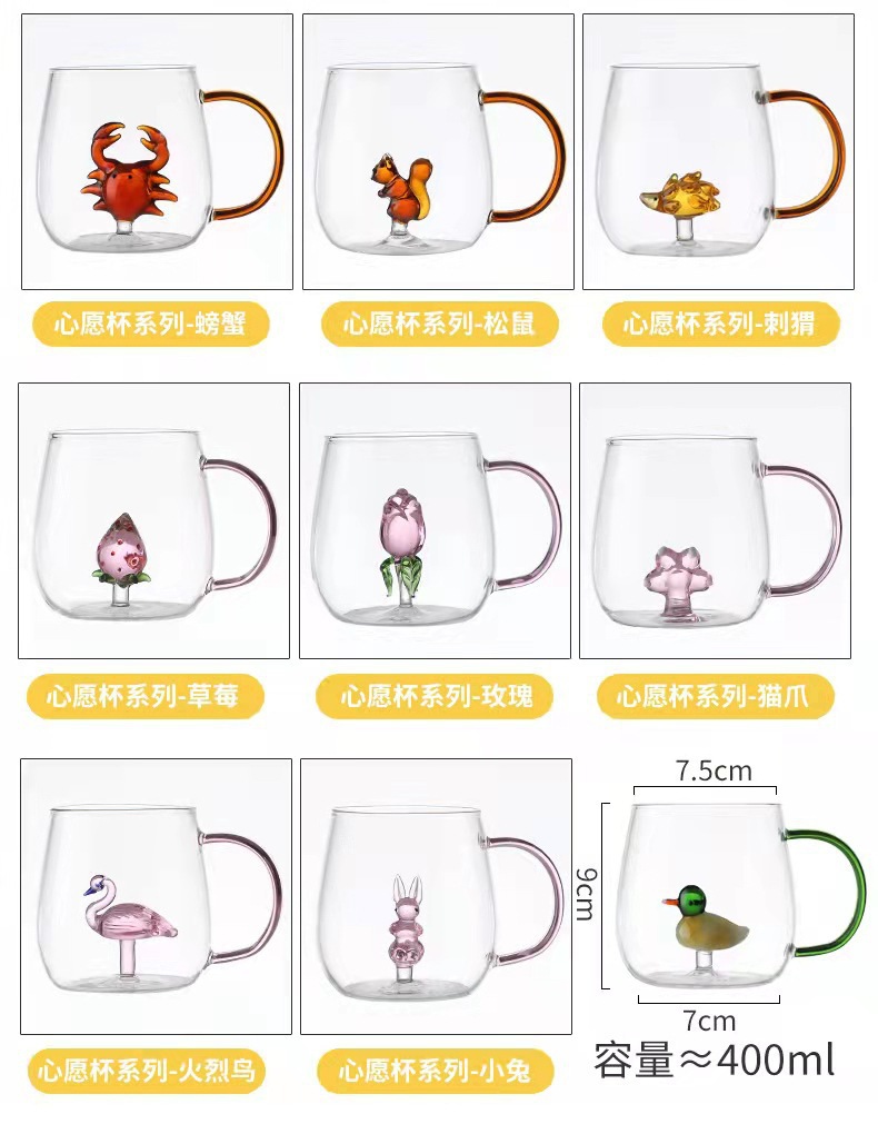 Venta al por mayor nuevo diseño de vidrio de borosilicato alto nivel de apariencia con el mango de la taza de agua para el hogar forma animal taza de vidrio de agua pic 7