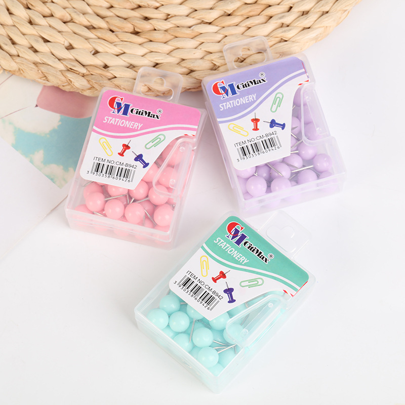Fresh and colorful round-headed thumbtacks, box set, photo wall posters, wholesale cork nails, fixed earth nails, office supplies pic 1