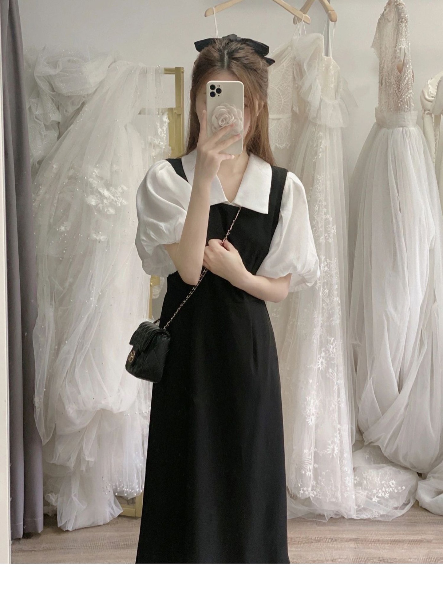 A two-piece Korean-style sweet shirt with strap dress set, a summer French petite design that makes you look younger pic 25