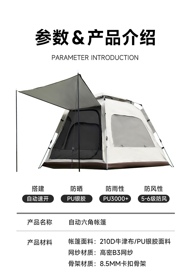 六角帐篷便携式全自动速开加厚牛津布防水防晒户外野餐露营帐篷详情17