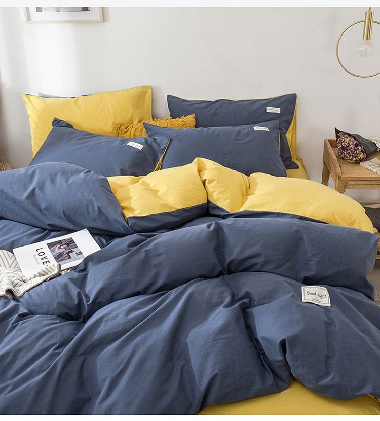 100纯棉撞色双拼四件套床上用品被套床单床笠适合裸睡四季通用详情4