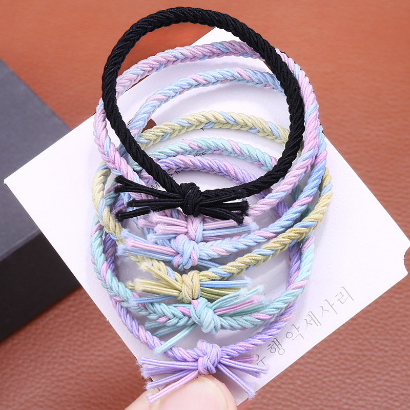 Korean version cute colorful woven rubber bands, candy-colored knotting hair ties, spring-colored hair bands, bows, forest girl headwear pic 2