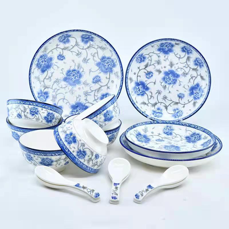 Wholesale of complete sets of bowls, plates and plates, 16-head blue and white ceramic bowl and plate sets, wholesale of restaurant and household plates and bowls in large quantities pic 2