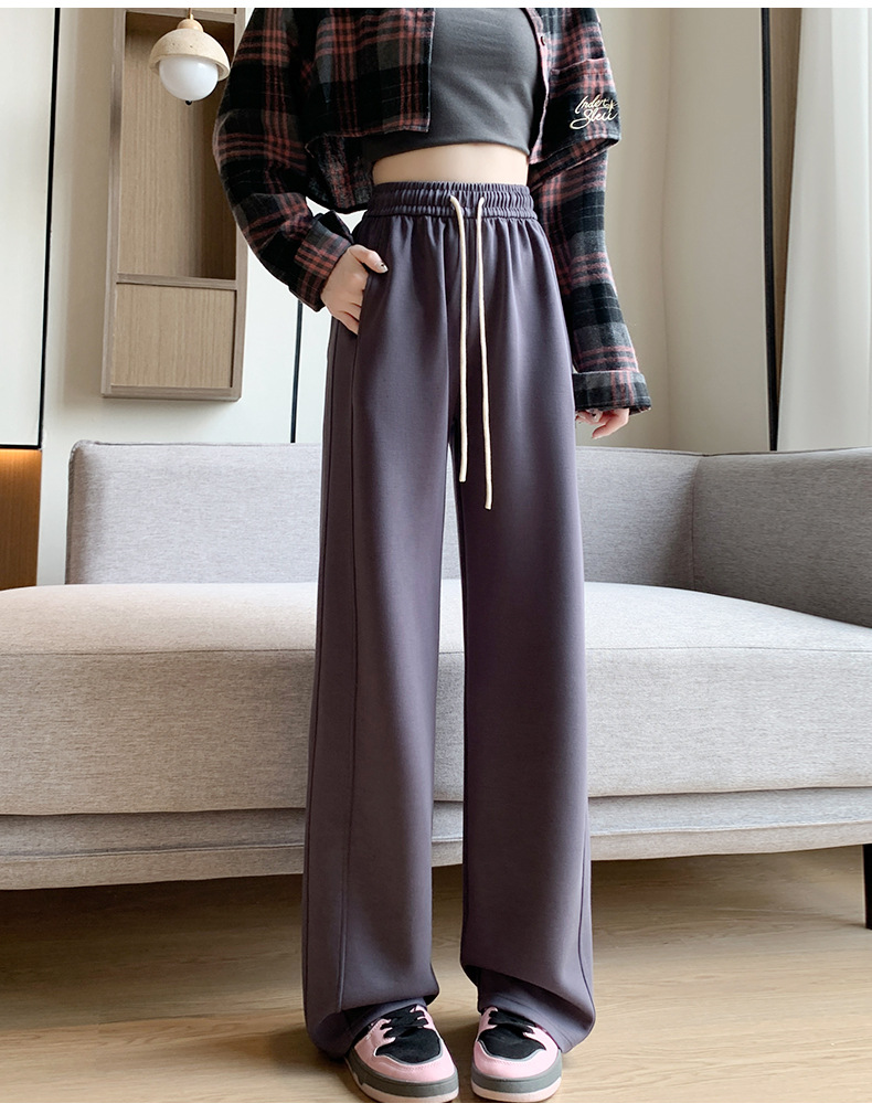 2023新款空气层阔腿裤女秋季高腰垂感宽松显瘦休闲窄版直筒裤春秋详情17