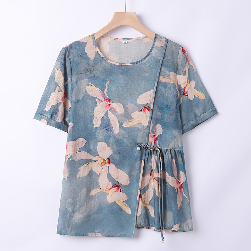 Casual mom's outfit summer silk and linen women's short-sleeved T-shirt, capri pants, fashionable two-piece set pic 33
