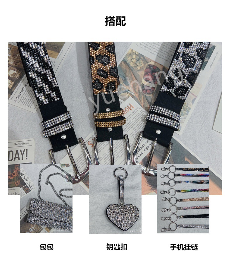 跨境豹纹斑马纹水钻腰带合金扣头皮带镶钻豹点腰带休闲女士皮带详情14