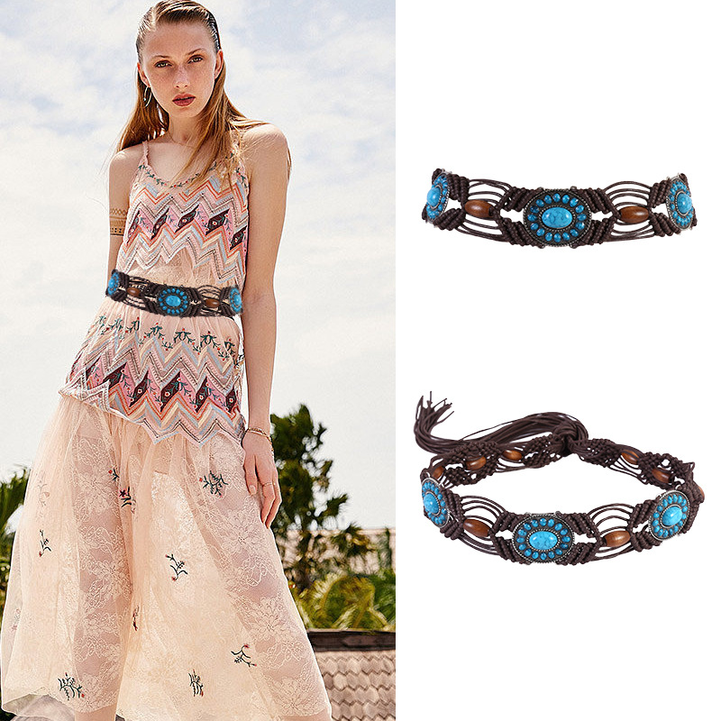 编织腰带女装饰连衣裙复古时尚圆环打结细腰链收腰棉麻绳子配饰详情2