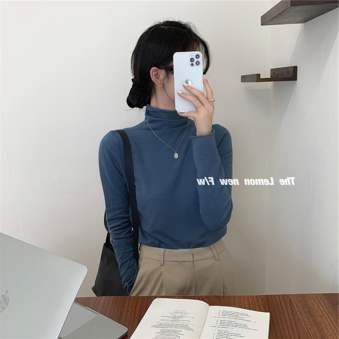 秋冬新款女装高领卷边打底衫糖果色修身保暖基础款仿羊绒衫毛衣女详情97