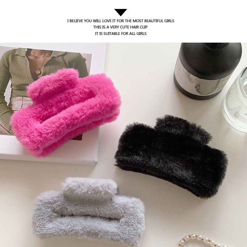 彩色系大号毛绒矩形抓夹女后脑勺盘发夹子温柔气质鲨鱼夹发卡头饰详情33