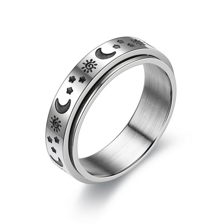 Cross-border Amazon bestseller titanium steel rotating ring, star and moon stress-relieving and anti-anxiety ring, European and American accessories/Chinese trend products pic 18