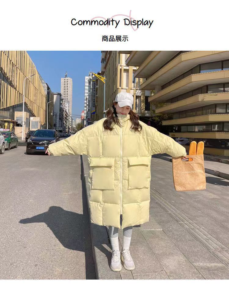奶黄羽绒棉服女中长款2022冬新款韩版chic面包服宽松加厚棉衣外套详情24