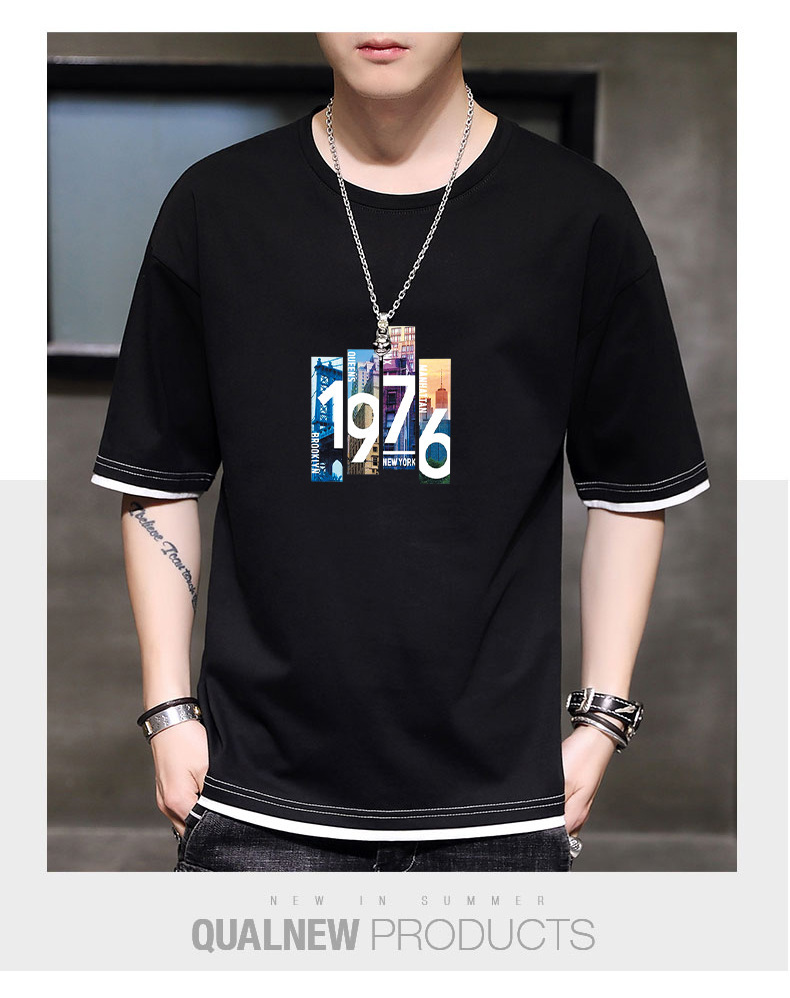 New Korean loose short-sleeved T-shirts for young men. Two pieces of cotton half-sleeved faux faux T-shirts for students, cool and oversized pic 60