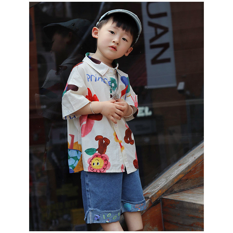 男童花衬衫短袖2024夏季新款儿童宝宝洋气翻领衬衣小童男孩潮上衣详情9