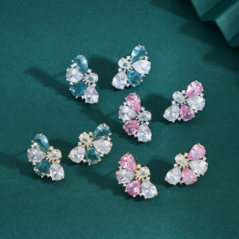 韩版时尚气质耳钉女S925银针超仙粉色锆石蝴蝶耳饰甜美风学生耳坠详情2