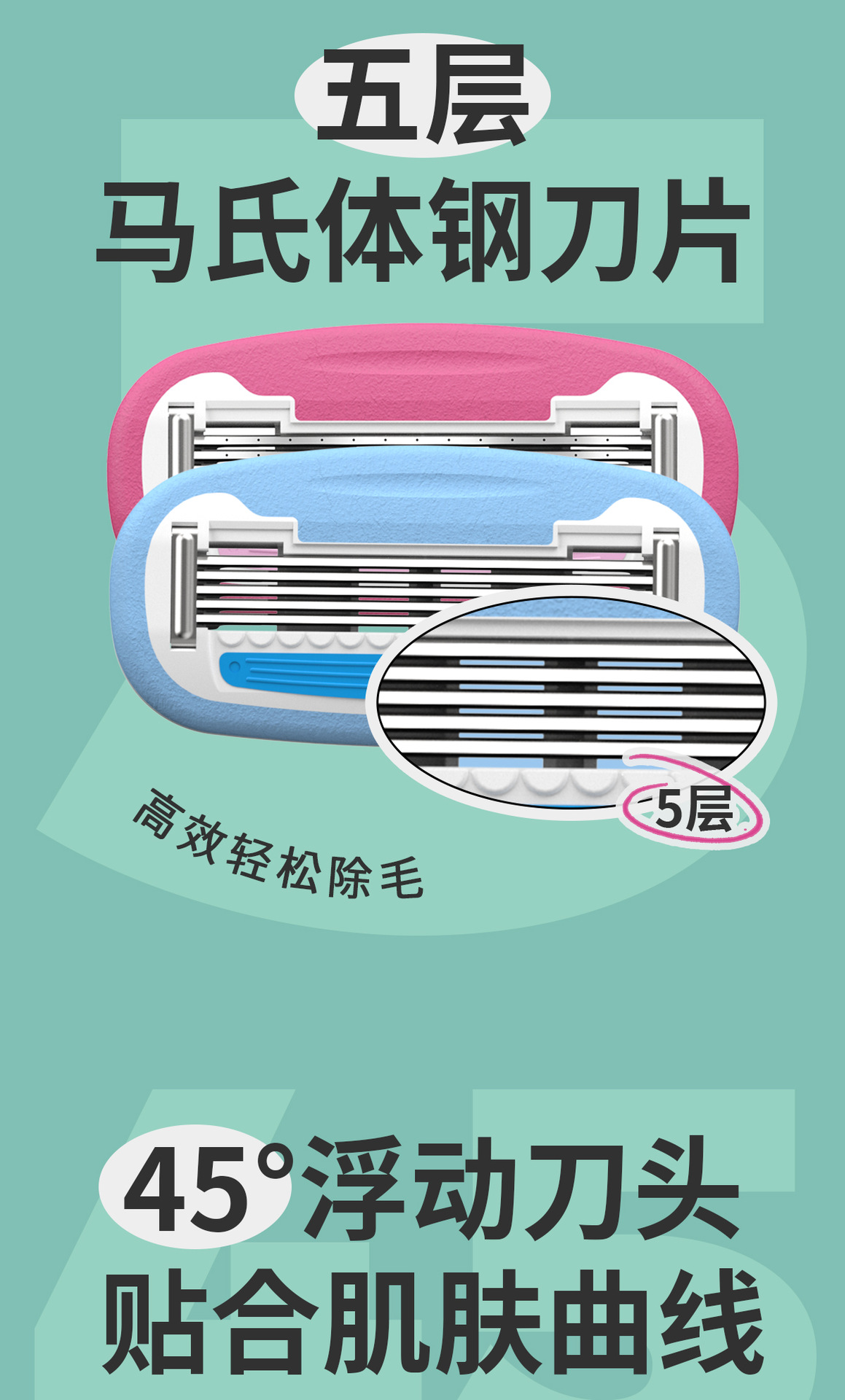 colorlamb颜羊女士便携5层刀片脱毛刀手动剃毛刀腿毛腋毛私密可用详情5