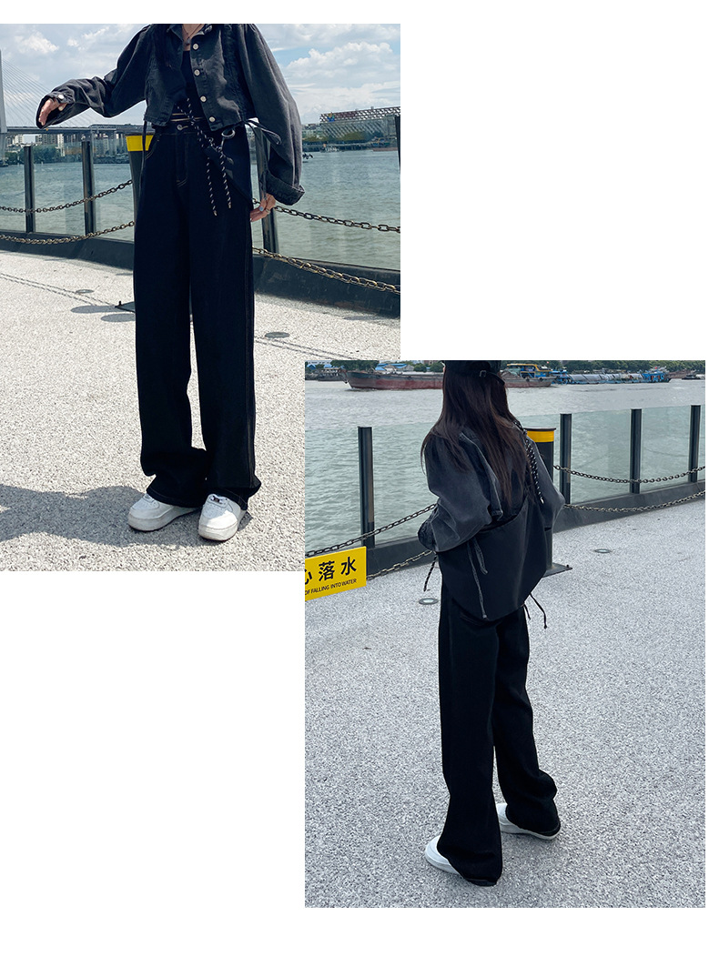The 2022 Spring/Summer new khaki straight-leg wide-leg jeans make women look slimmer and taller. They are loose, high-waisted, floor-length and paired with long pants pic 23